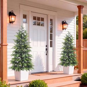 Outdoor Artificial Topiary Cedar Tree Real Touch Faux Pine Evergreen Shrub Plant UV Resistant Greenery Tree with Pot Realistic Cypress Front Porch Decor