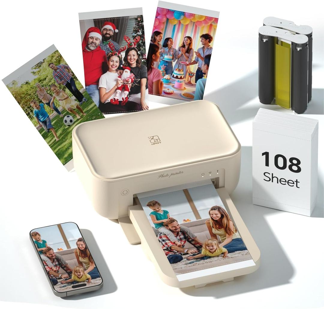 HPRT 4x6 Photo Printer with 108 Sheets & 2 Ribbons, Portable Picture Printer for iPhone & Android Phone, Instant Photo Printer, Bluetooth Photo Printer, Home Use, Ideal Valentine's Day Gift, Beige