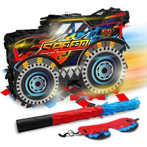 Monster Truck Pinata Car with Stick and Blindfold for Boys' Birthday Party Decoration