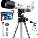 YUANZIMOO Telescope for Kids 50mm Aperture 360mm AZ Astronomical Portable Telescope for Adults Beginners with Upgraded Tripod White