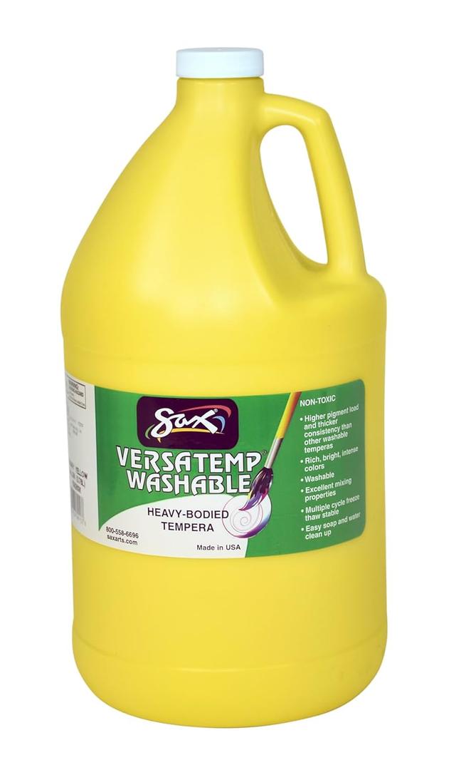 Sax Washable Versatemp Heavy Bodied Tempera Paint, Yellow, 1 Gallon