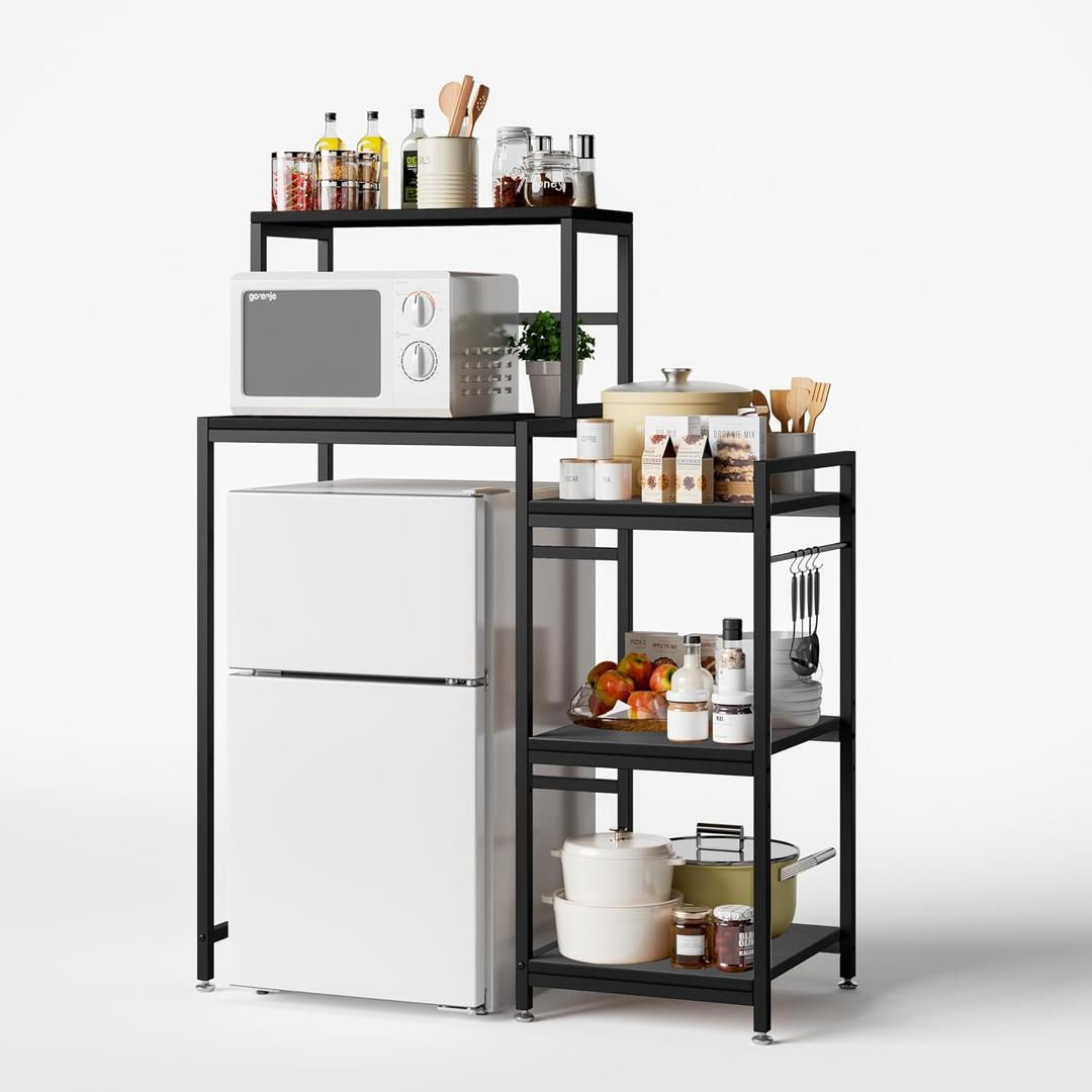 COCOLUCKY 6-Tier Mini Fridge Stand with Storage,Mini Fridge Shelf,Mini Coffee Bar with Mini Fridge Space,Baker Racks,Microwave Stand,Mini Fridge Cabinet with Storage for Dorm Kitchen(Black Wood Grain), Medium