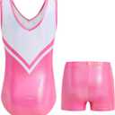 JiAmy Gymnastics Leotards for Girls with Shorts Sparkly Ballet Dance Outfit, 11-12 Years, Rose Red Diamond Set