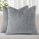 Simmore Decorative Throw Pillow Covers 22x22 Set of 2, Soft Natural Plush Flannel Double-Sided Fluffy Couch Euro Sham Pillow Covers for Sofa Living Room, Grey