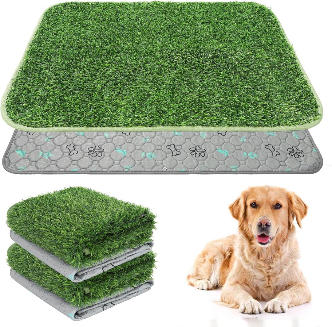 KOOLTAIL Dog Grass Pad with Washable Pee Pads for Puppy Potty Tray,2 Pack 32"*38" Soft Artificial Turf Multipurpose Reusable Grass Patch Pads for Dogs Litter Box, Leakproof for Doggie Training