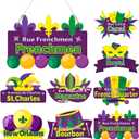Mardi Gras Decorations, 8 Set New Orleans Street Signs with 8 Metal Chains, Double Printed Mardi Gras Signs Hanging Ornaments for Carnival Party Wall Table Tree Yard Decor Supplies, 11.8 x 7.9 inches