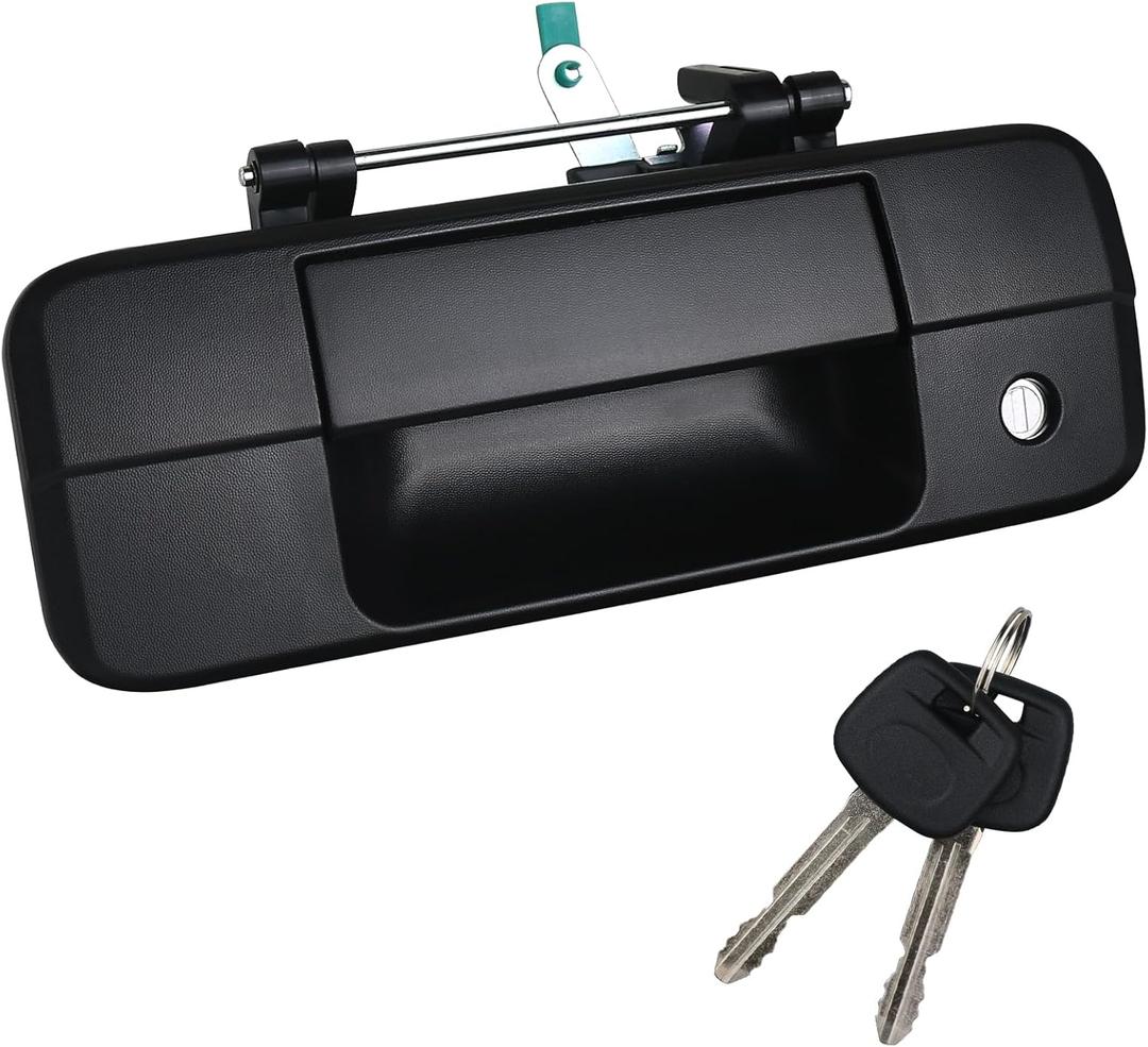 Exterior Tailgate Handle with Key Lock Cylinder for Toyota Tundra 2007-2013 Replaces 69090-0C040 690900C040 81213 Liftgate Latch Handle Assembly (without camera hole, Black)