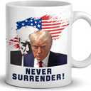 Hbydo White Trump Mug, 11 Oz Ceramic Double Sided Trump Coffee Mugs Printed Never Surrender for Home Daily Drink, Trump Coffee Cup for Brother Dad Parents Friends : Home & Kitchen