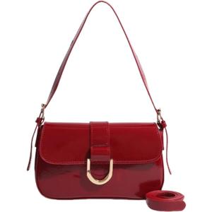 Shoulder Bag for Women, Small Shoulder Purse with 2 Straps, Casual Crossbody Bag Vintage Leather Handbags with Zipper (Red)