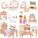 Princess Dollhouse Furniture Set, 48 Piece Luxury Miniature Accessories Collection with Living Room, Bathroom, BedroomKitchen, TV Entertainment Set (Beige)