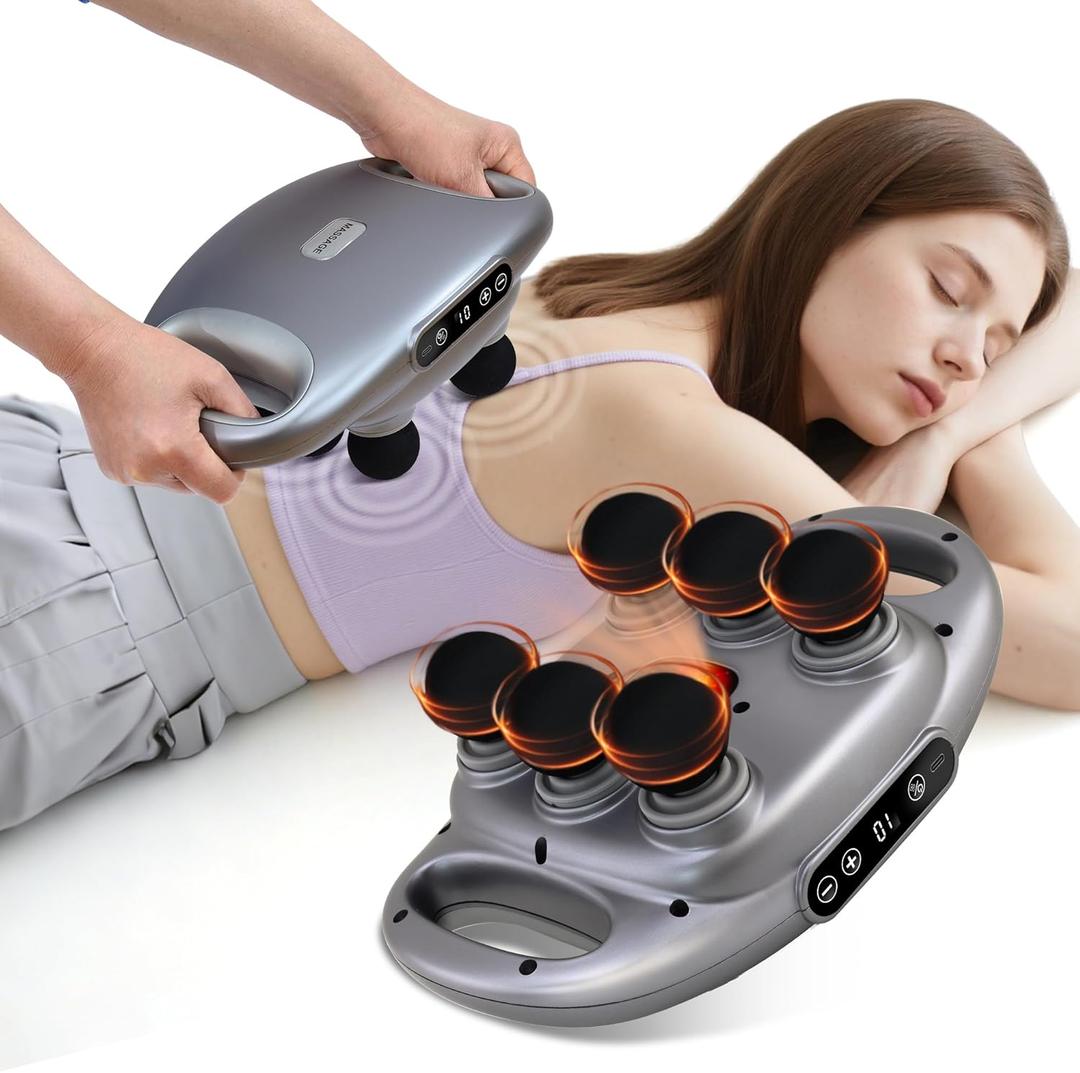 6 Head Massage Gun Deep Tissue - Electric Massager Gun for Legs, Arms, Waist, Back, 9 Levels & 9 Modes Back Massager for Pain Relief, Ideal Gifts for Friends, Mom and Dad, Gray