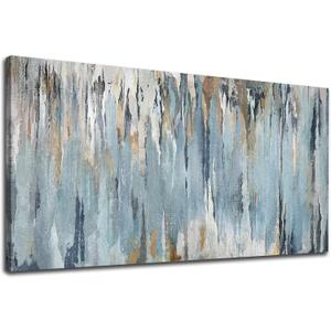 VEAEE Abstract Canvas Wall Art,Living Room Decor,Vintage Wall Pictures Blue Brown Canvas Painting Artwork Prints for Bedroom Kitchen Office Home Decorations Framed Ready to Hang 24"x 48"