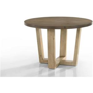 Lilola Home Brutus 47" Round Dining Table with Vintage Walnut Finish and Wheat Colored Base – Contemporary Four-Leg Design for Dining Rooms and Kitchens