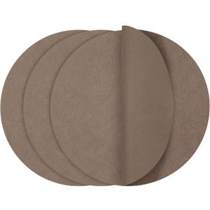 Round Placemats Dual Sided, Faux Leather Place Mats Non-Slip Heat Stain Resistant Outdoor Table Mats Indoor Placemats for Kitchen Dining (Brown, Set of 4)