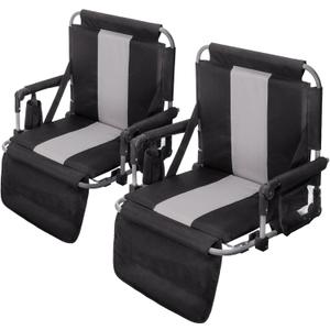 GREEN PARTY Stadium Seat for Bleachers Portable Outdoor Floor Folding Stadium Chair with Armrest, Back Support, Cup Holder, Mesh Bag and Hide Hooks (Black Grey 2)