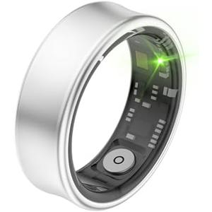dyuanetec Smart Ring for Men, Women – Health & Fitness Tracker with Sleep Monitor, Heart Rate, SpO2, Lightweight Titanium, IP68 Waterproof, Portable Charging Case – No Subscription Fee (Silver, 9#)