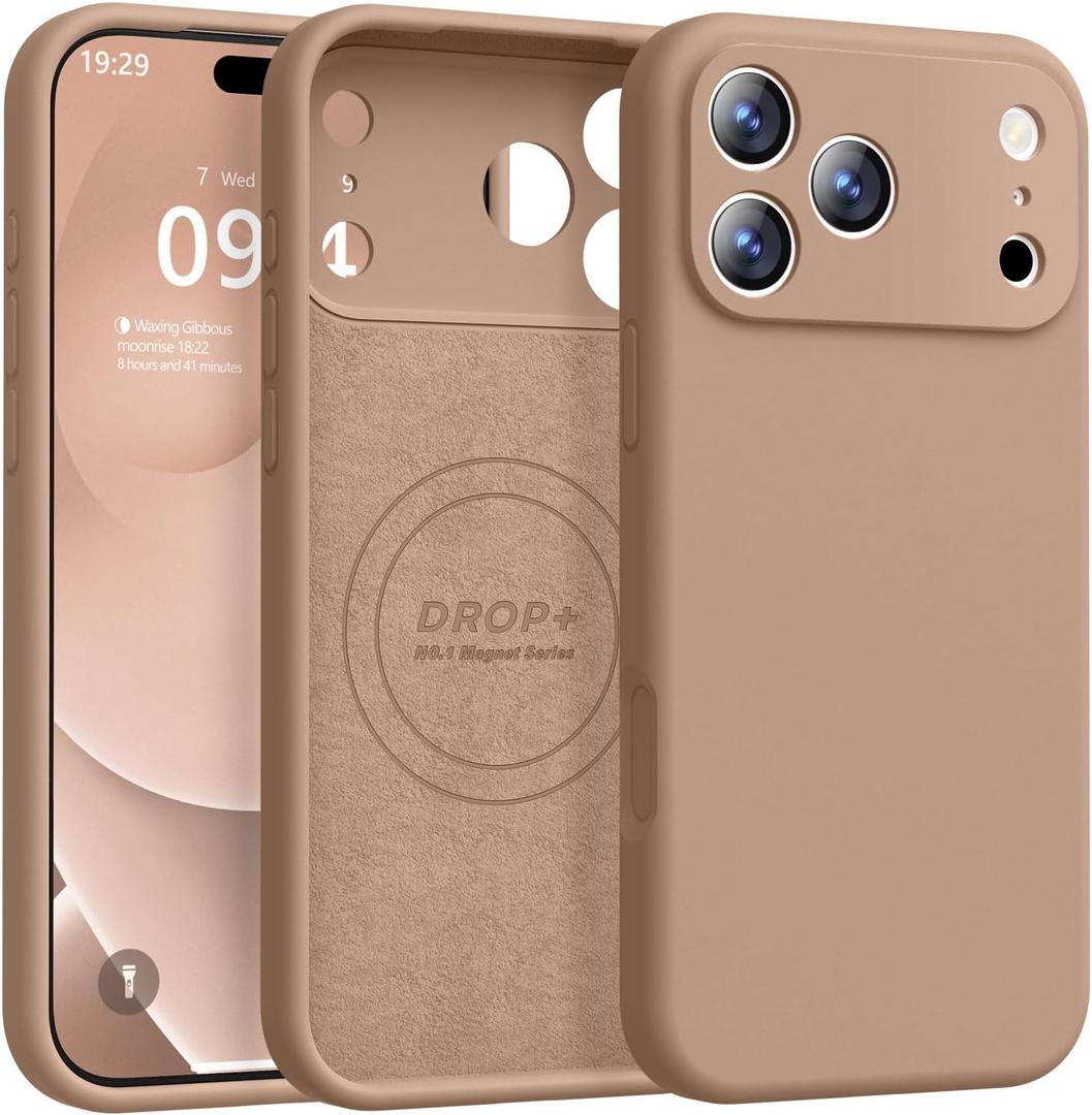 Ktele Magnetic for iPhone 17 Pro Max Case [Compatible with Magsafe] [Premium Silicone Satin-Smooth Touch] Slim Shockproof Anti-Scratch Microfiber Lining Case, 6.9 inch, Light Brown