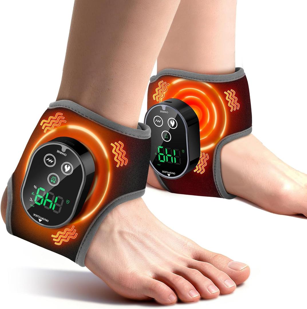 2PCS Cordless Neuropathy Foot Massager, Ankle Heating Pad for Pain Relief, Rechargeable Foot and Ankle Massage for Circulation, Heated Ankle Wrap, Black