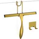 Shower Squeegee and Window Squeegee, Stainless Steel, 100% Streak-Free, Cleaner for Bathroom Showers Glass Doors, Home Mirrors, Car Windows Wiper, Adhesive Holder, Shower Door Hook, 10 Inch, Gold