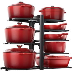 ORDORA Pots and Pans Organizer: Rack for Cabinet, 8-Tier Heavy Duty 120LBS Pots Pans Organizer Rack under Cabinet Adjustable for Dutch Ovens, Cast-iron Pans, Heavy Skillets Griddles, Shallow Pots (3C-15.94"H-Heavy Duty)
