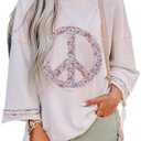 KevaMolly Womens Long Sleeve Tops Floral Peace Symbol Drop Shoulder Sweatshirt Crewneck Casual Pullover Top SIZE  2 XL