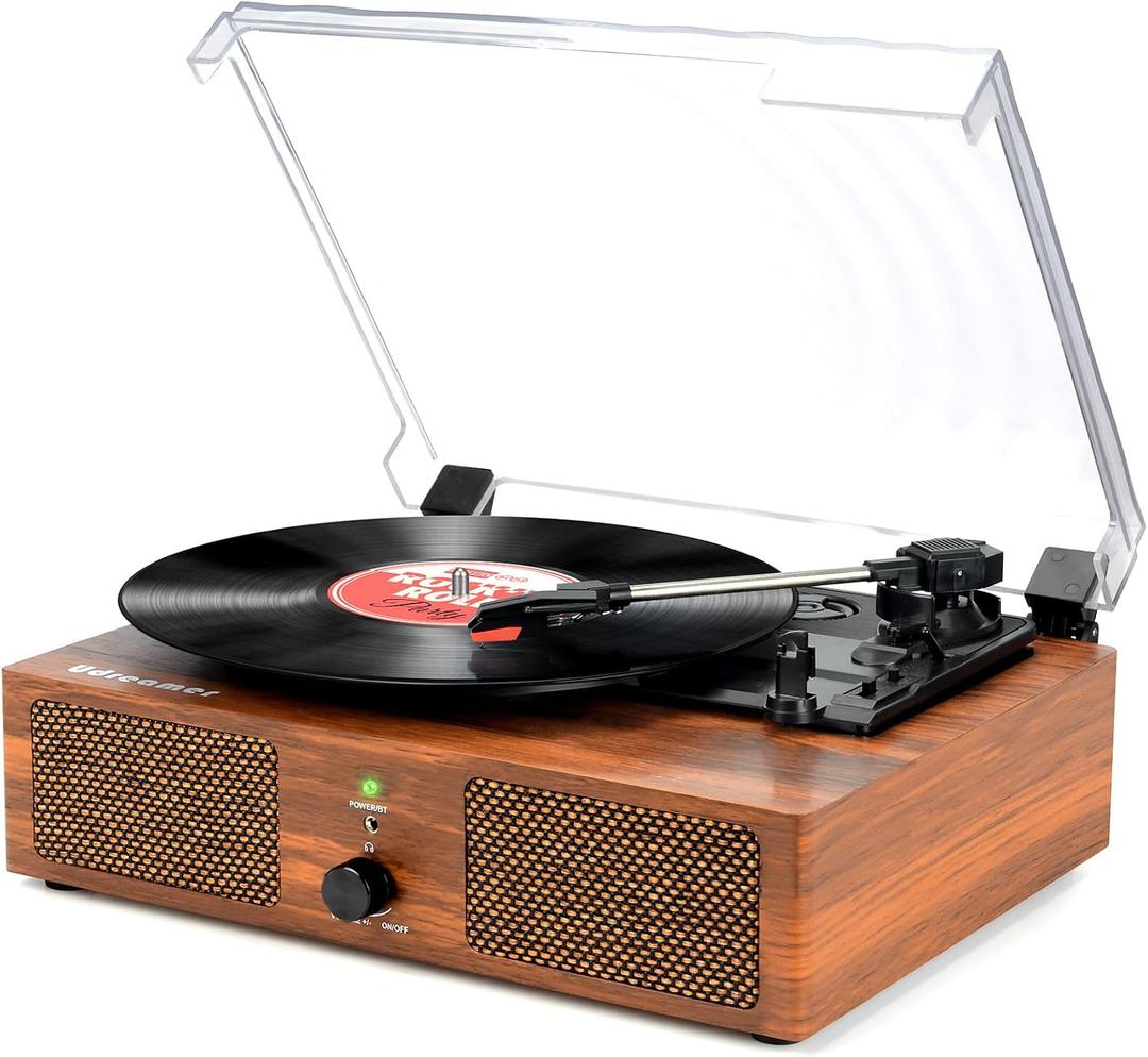 Vinyl Record Player with Upgraded Speakers and USB,Belt-Driven Bluetooth Turntable with 3 Speed AUX Input Headphone Jack and RCA Output