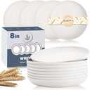 Wheat Straw Plates - 8 Inch Unbreakable Dinner Plates Set of 8 - Dishwasher & Microwave Safe Plastic Plates Reusable for Kitchen,R.V. (White)