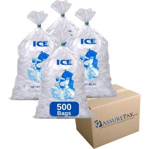 10LB LDPE Ice Bags  500 Clear 11.5"x22" Units, 1.45 mil Thickness  Durable Storage Solution for Freezer, Food Handling, Commercial Use, Machine-Compatible, Bulk Packaging - AssurePak