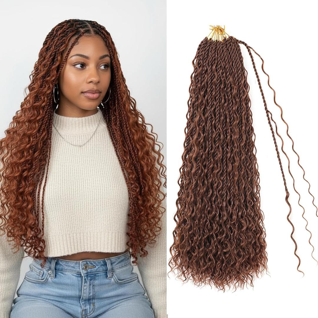 Boho lsland Twist Crochet Hair 24 Inch 8 Packs Medium Auburn Pre-Looped Senegalese Twist Crochet Braids with Curly Ends Synthetic Goddess Twist Crochet Hair for Black Women30# 24 INCH