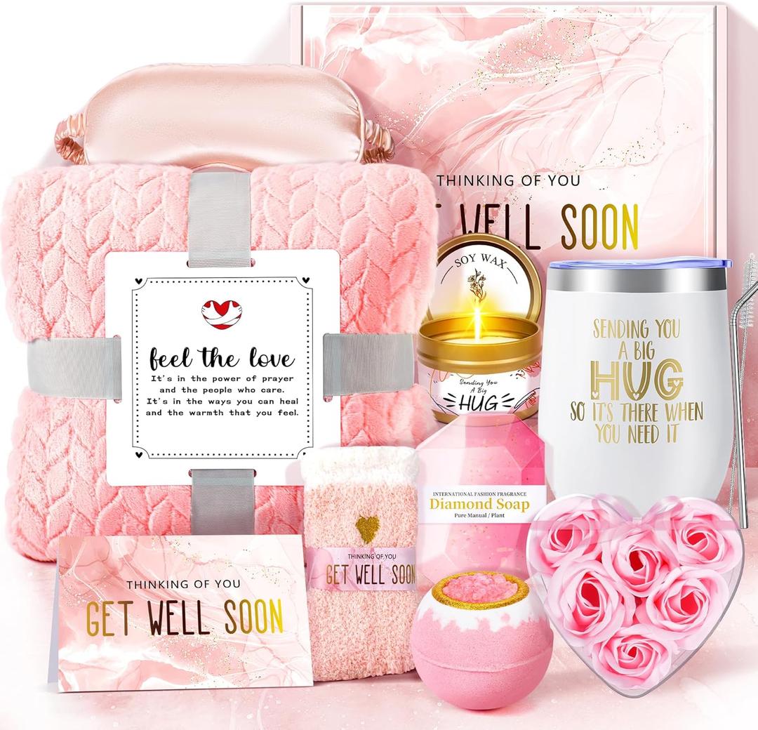 Fortuning's JDS 14PCS Get Well Soon Gift Baskets for Women, Birthday Baskets, Get Well Soon Gifts for Women After Surgery, Thinking of You for Mom Her Friend Sister Wife Birthday Gift