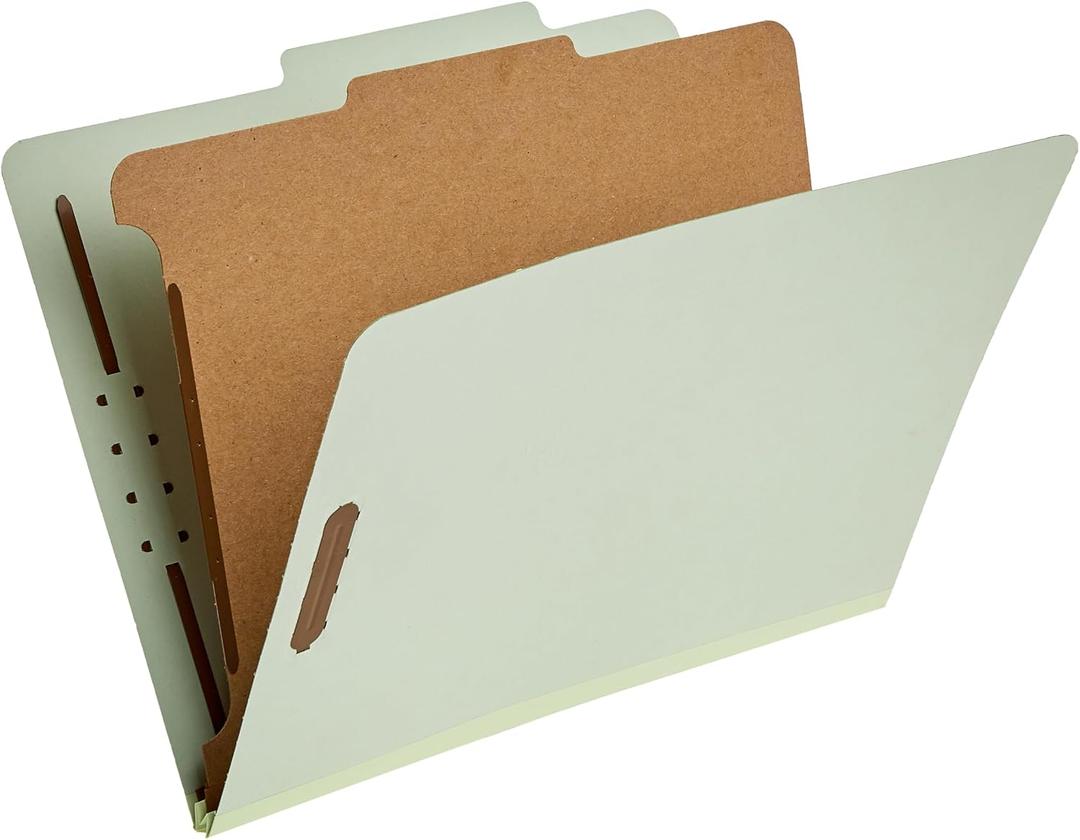 Amazon Basics Classification File Folders, 1 Divider, 2-Inch Embedded Fasteners, Letter Size for Documents, Light Green, 10-Pack