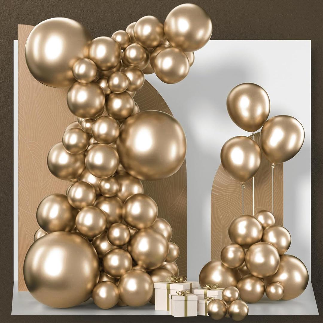 PartyWoo Metallic Gold Balloons 85pcs Different Sizes of 18 12 10 5 Inch Chrome Gold Balloon Arch Kit Garland for Birthday Graduation Baby Shower Wedding Bachelorette Party Decorations Gold-G127
