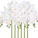 White Orchid Artificial Flowers,6PCS Artificial Phalaenopsis Flowers 38" Fake Orchid Stems for Wedding Party Office Home Dcor(White)
