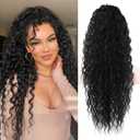 Flufymooz Ponytail Extension, 26 Inch Bohemian Style Drawstring Ponytail Hair Extensions for Women, Long Curly Wavy Pony Tail Natural Synthetic Hairpiece for Women (26 Inch Natural Black)