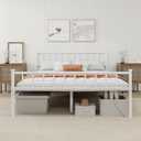 Metal Platform Queen Bed Frame with Headboard Sturdy Steel Slats Support No Box Spring Needed Easy Assembly White