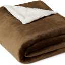 Amazon Basics Reversible Sherpa Throw Blanket, Soft Flannel and Plush, 50"x60", Brown