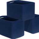 MINTWOOD Design 3-Pack Decorative Woven Storage Baskets for Shelves, Cube Bin Box for Organizing Books, Shoes, Dog Toys, Pantry Closet and Living Room Organizer, Navy Blue