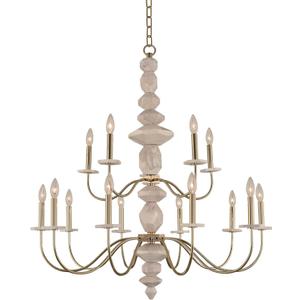 Kalco Lighting Kalco 304852CG Transitional 15 Light Chandelier from Carrara Collection in Gold, Champ, Gld Leaf Finish, Multicolor