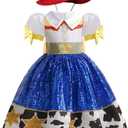 Jessie Dress for Little Girls Cowgirl Sequins Costume Dress Up Halloween Birthday Party Outfit with Hat (5-6Y)