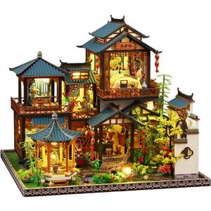 OZJAY Miniature House Kit, Mini House Building Kit with Furniture, Miniature Kit for Adults Teen, Dollhouse Kit for Birthday Christmas, Elegant Orchid Pavilion