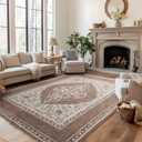 Bedsure 8x10 Area Rugs for Living Room, Machine Washable Rugs, Non-Slip Backing, Non-Shedding, Vintage Low Pile Easy Care Throw Carpet for Bedroom Dining Room, Brown