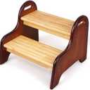 StrongTek Kids 2 Step Stool, Rubber Wood Step for Children, Safe & Sturdy, Ideal for Bathroom, Kitchen, Home Use, Durable, Non-Slip, Child Safety, Foot Stool, Toddler Step Stool, Easy to Clean (Walnut)