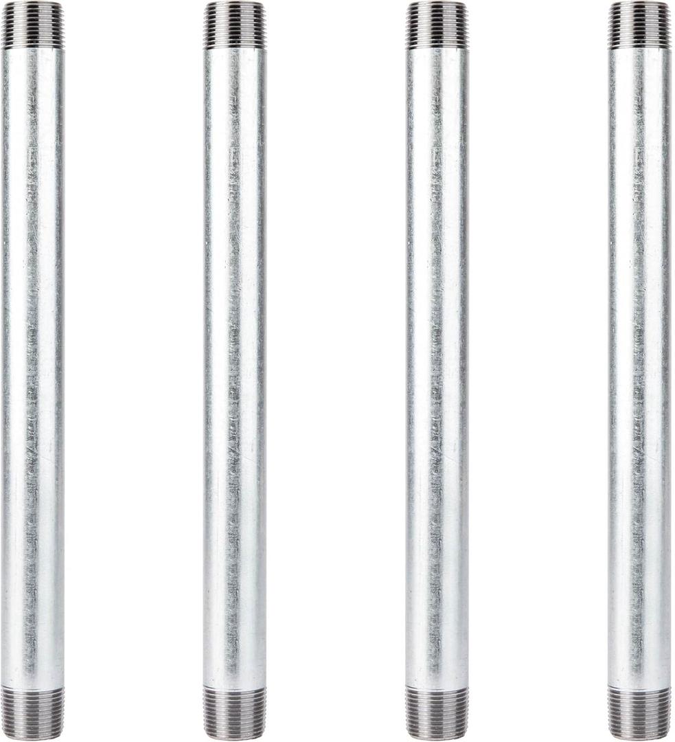 PIPE DÉCOR 3/4 in. x 12 in. Galvanized Steel Pipe, Pre-Cut, for DIY Furniture Building and Regular Plumbing Applications, 4 Pack
