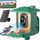 Bird Feeder with Camera Outdoor Solar: Smart Birdfeeder with AI Recognition - 2K HD Live Stream Video Camera for Outside Wild Birds Garden Decor - Bird Lover Gifts, Green