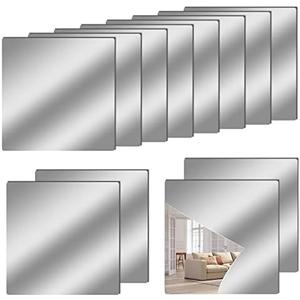 12" x 12" Acrylic Flexible Mirror Sheets, 8 Pack Self-Adhesive Mirror Tiles, Square Cuttable Wall Stickers, Non-Glass, Safety Reflective for DIY Craft Home Wall Decor