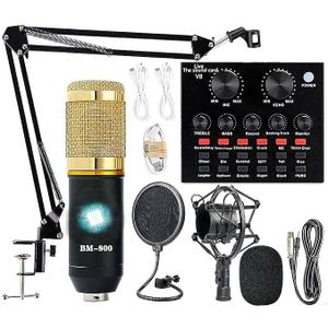 Podcast Equipment Bundle, BM800 Recording Studio Package with Voice Changer, Live Sound Card  Audio Interface for Laptop Computer Vlog Living Broadcast Live Streaming YouTube TikTok (AM100V8)