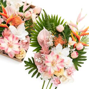 Ling's Moment Fake Flowers Box, Faux Artificial Greenery Stems Foam Roses Silk Lilac for Wedding Decor Centerpieces Table Decorations Floral Arrangements, Tropical Citrus & Pink, Deluxe Combo