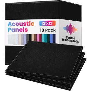 18 Pack Acoustic Panels Self Adhesive Sound absorbing Wall Panels, High Density Dampening Panel, 12X12X0.4 Inch Square Wall Panels in Home,Office,Reccording Room,Studio (Black)