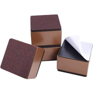 Ezprotekt 2 Inch Bed and Furniture Risers, Square Heavy Duty Solid Steel Self-Adhesive Sofa Table Couch Dresser Risers, Supports 20,000 lbs,Protect Wood and Carpet Floors from Scratch(Brown, 4 Pack) (2" x 3.15")