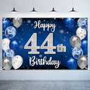 Nelbiirth Happy 44th Birthday Decorations,44th Blue & Silver Balloon Large Birthday Banner Backdrop Sign,Cheers to 44 Years Old Bday Party Supplies.